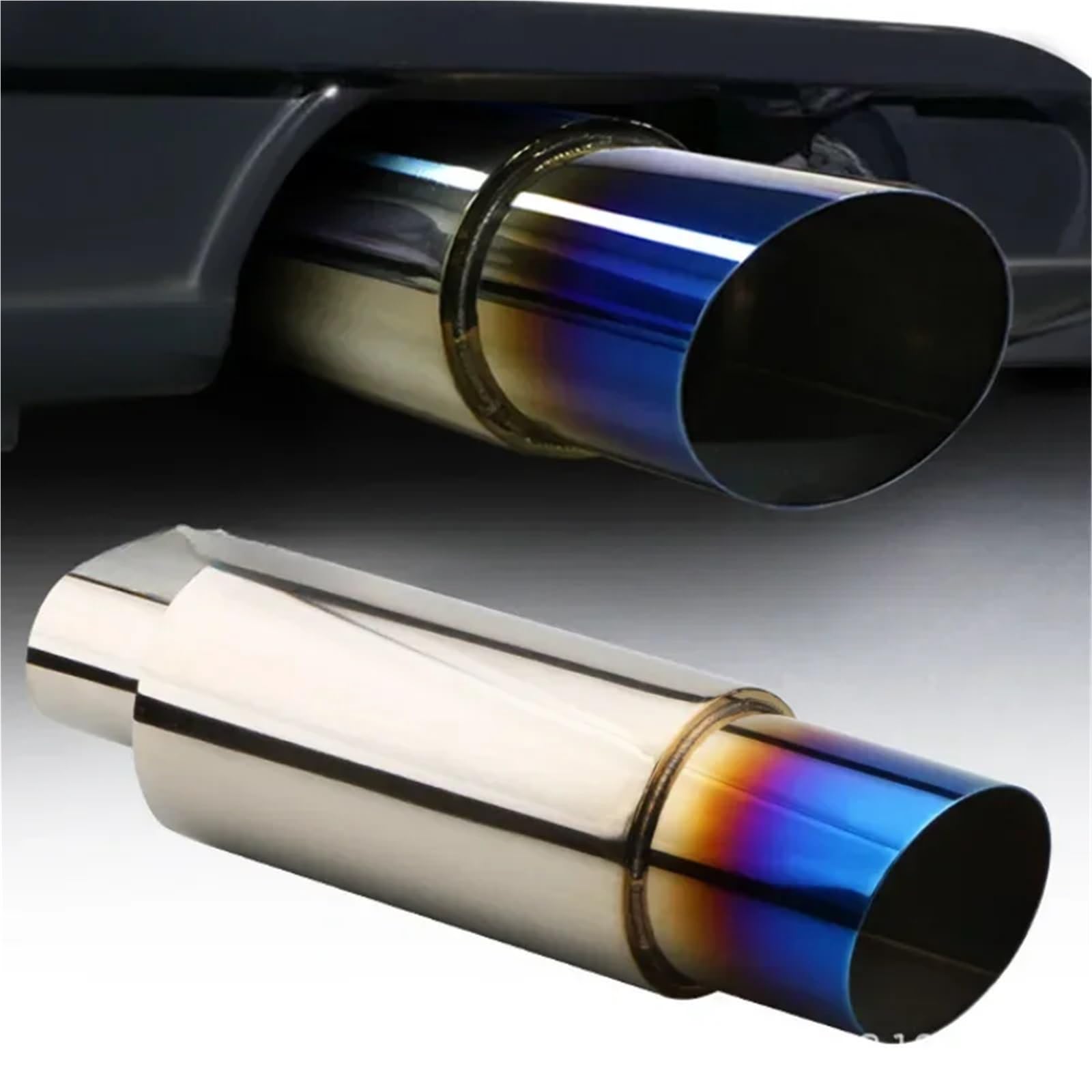 Extremos tubo escape coche Silenciador Escape Coche Tambor Recto Universal Garganta Larga Tubo Modificado Automóvil De Acero Inoxidable Con Rejilla(Plata)