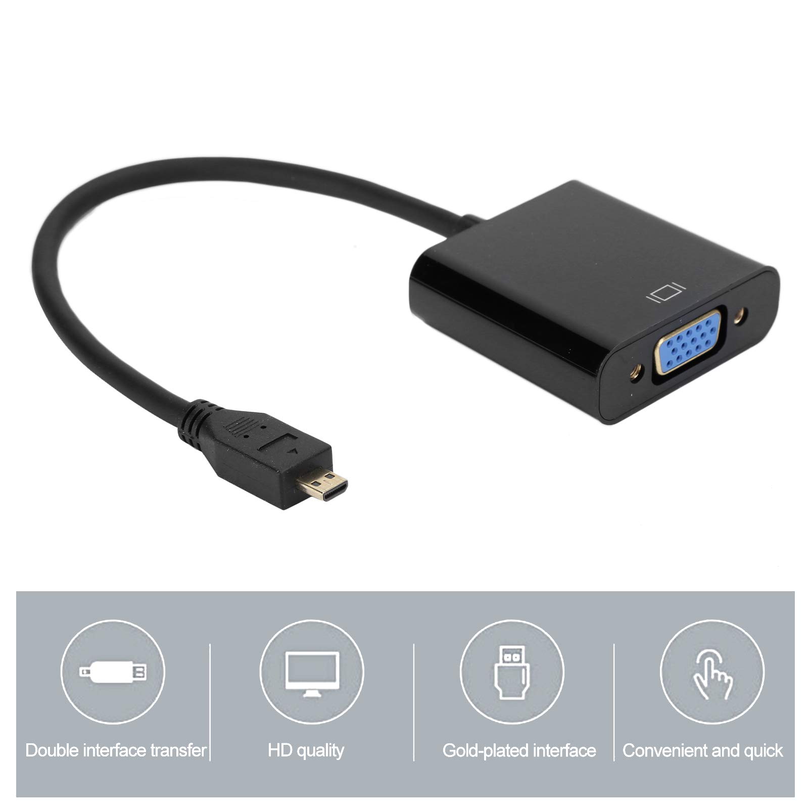 Adaptateur Micro HDMI vers VGA Actif 1080P avec Audio Stéréo 3,5 mm pour PC, Projecteur, HDTV