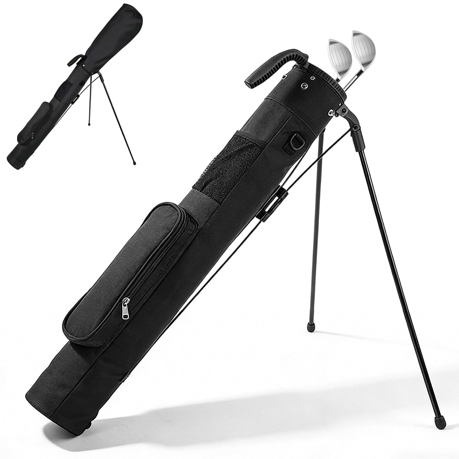 Bolsa de golf con correa ajustable para el hombro, divisor de 2 vías, 2 bolsillos, bolsa ligera para hombre y mujer, para el campo de conducción, campo corto y cursos ejecutivos (negro)