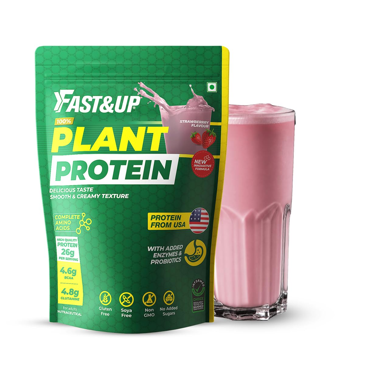 Fast&Up Plant Protein Powder with Rich Chocolate Flavour | Pea Isolate & Rice Protein | 26gm Protein Per Serve | Complete Amino Acids with 4.6g BCAA | Smooth & Tasty with No Added Sugar | Easy to Digest | Tested & Certified, 500 Grams — Amazon image 10