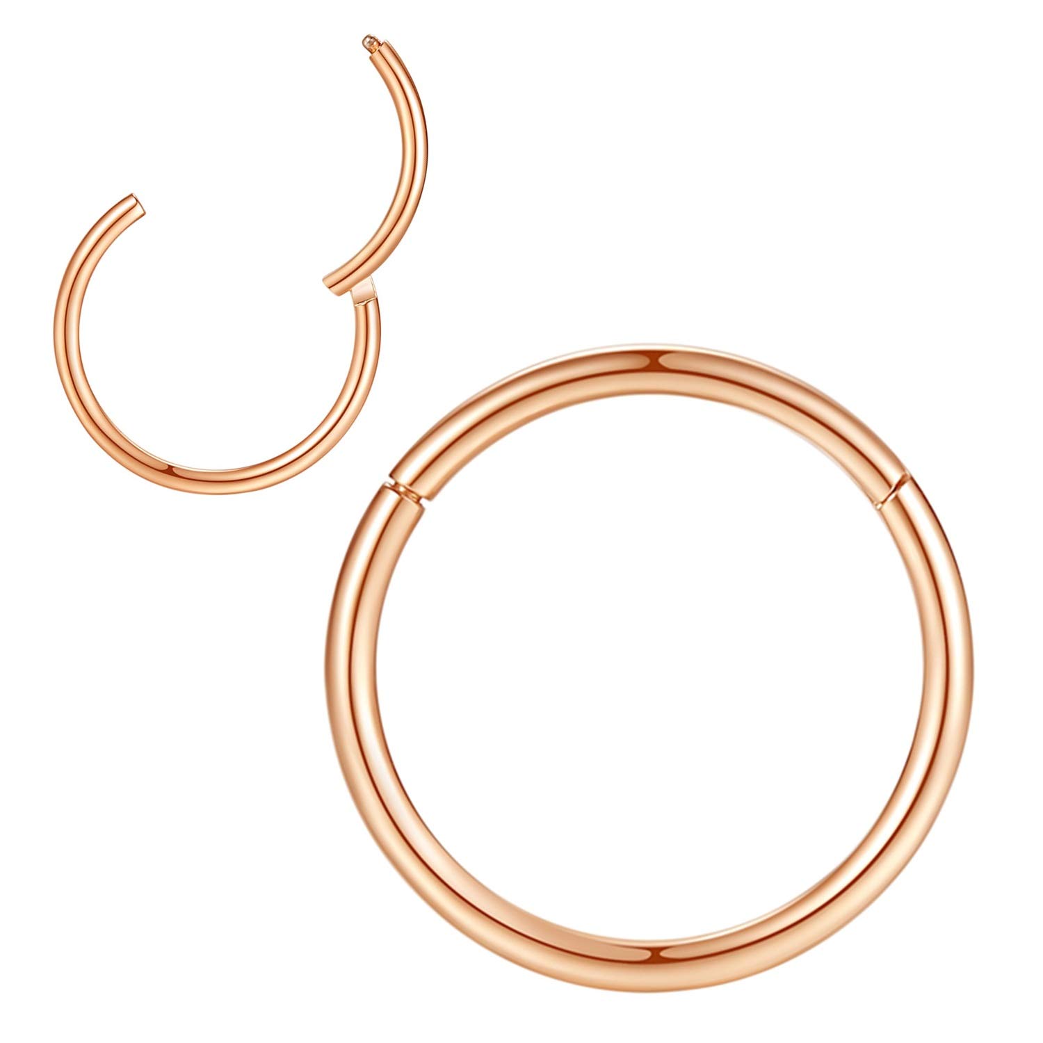 Popuhoops 316L Surgical Steel Hinged Nose Rings Hoop Suptum Ring Body Piercing Lip Rings Helix Cartilage Rook Earrings 20G 18G 16G 14G 12G 10G 8G, Diameter 5mm to 16mm, Gold-Rose Gold-Silver-Black — view 6