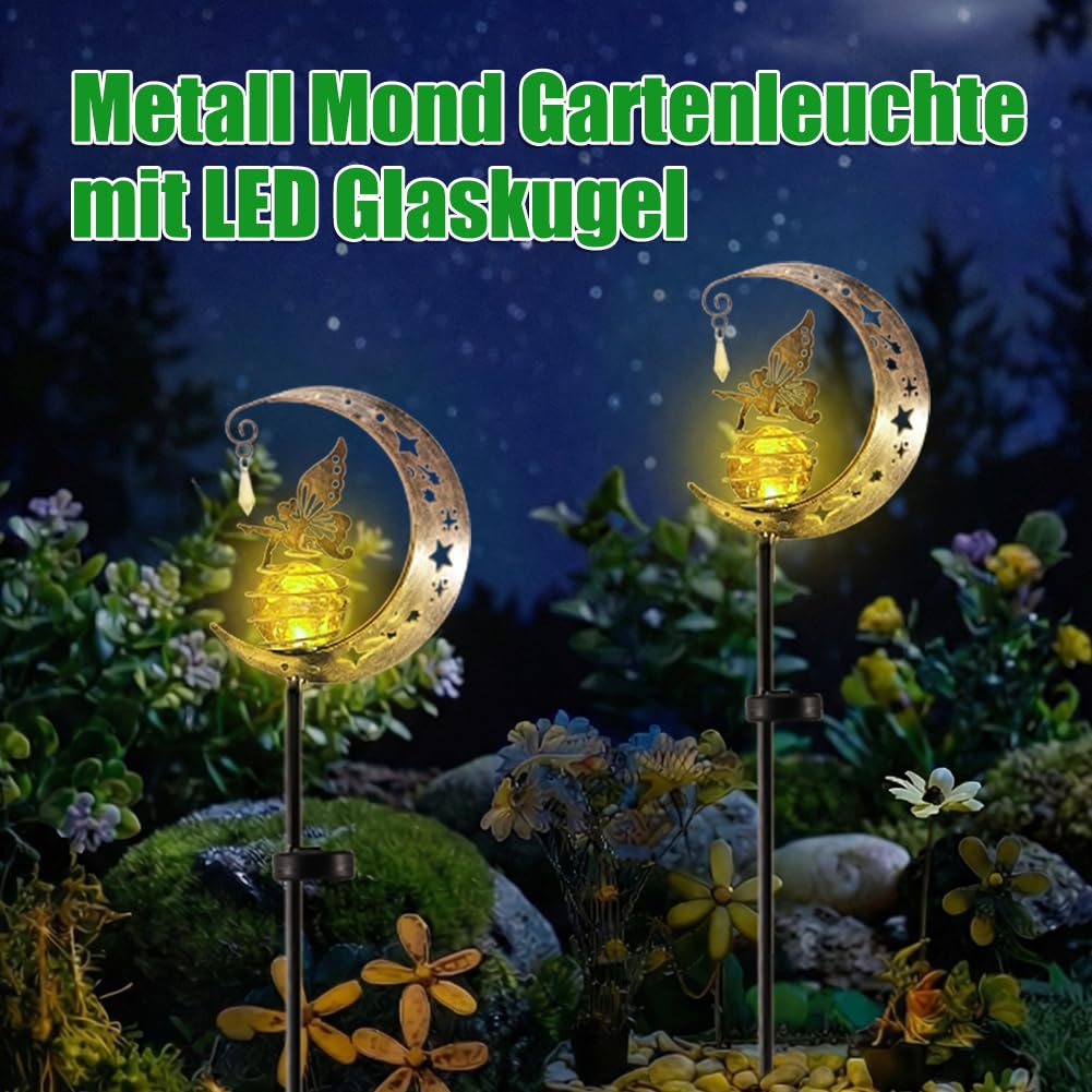 Mond Solarleuchte Als Garten- Und Terassendeko – Solar-Knistern-Glaskugel Mit Warmer LED, Wasserdicht, Für Wege, Rasen