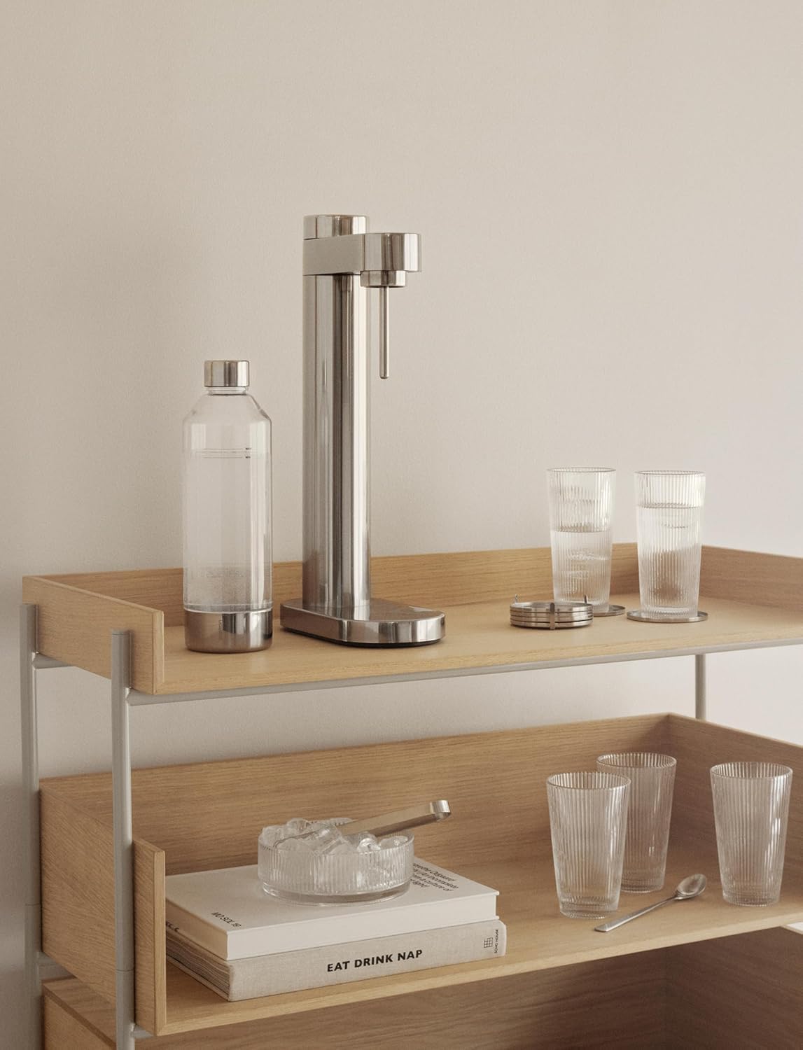 Stelton Brus Wassersprudler mit flasche, Premium Carbonator für Wasser mit CO2 - Einstellbare Sprudelstärke - Skandinavischem Design, Edelstahl