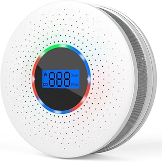 Combination Smoke and Carbon Monoxide Alarm Detector,Dual Sensor Smoke Alarm and Carbon Monoxide Detector and Replaceable Battery Smoke and CO Alarm with Digital Display for Your Home, Garage, Office