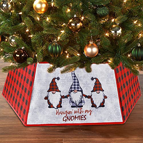 Juegoal Christmas Tree Collar, 32 Inch Gnome Hexagon Christmas Tree Ring, Xmas Tree Stand Cover, Easy Set Up & Collapsible Red Buffalo Plaid Tree Skirt Base Cover For Christmas Tree Decorations #TOP4