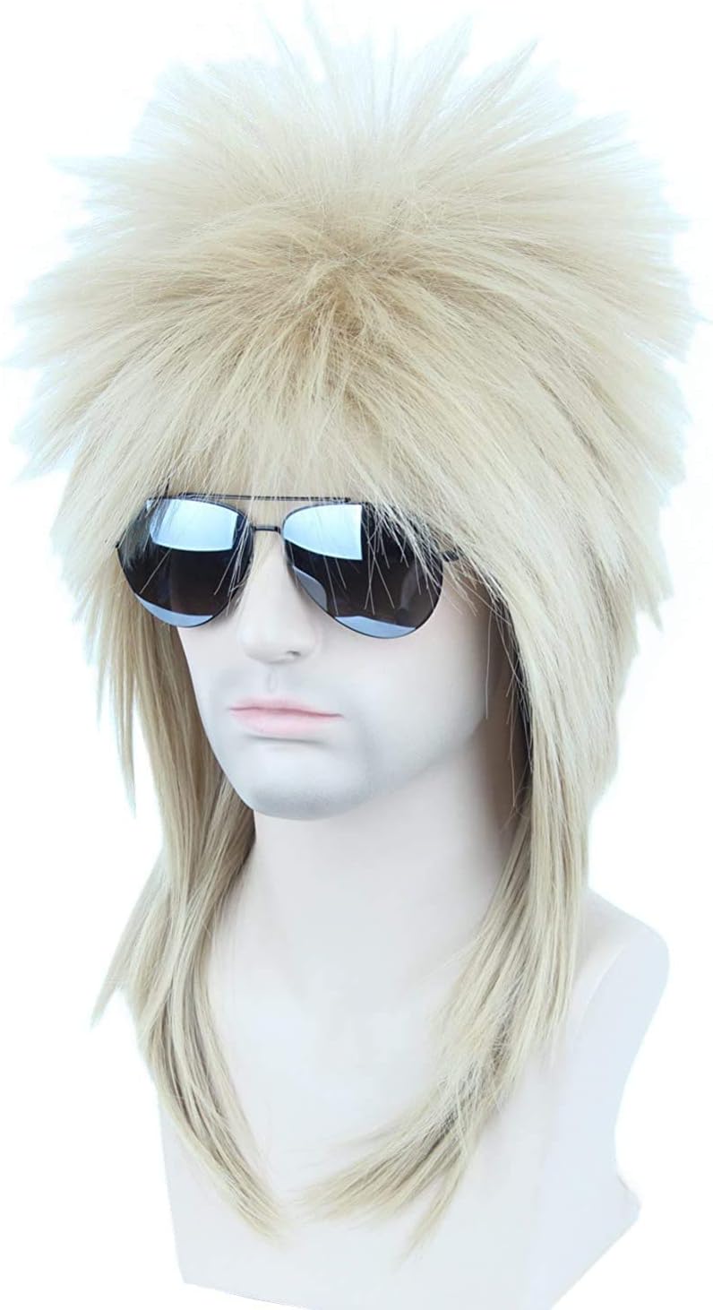 Topcosplay Unisex 70s 80s Halloween Costumes Wig Rocking Dude Wig Punk Metal Rocker Disco Mullet Wig