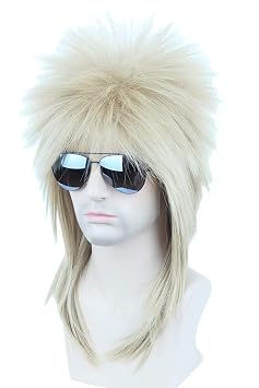 Topcosplay Unisex 70s 80s Halloween Costumes Wig Rocking Dude Wig Punk Metal Rocker Disco Mullet Wig