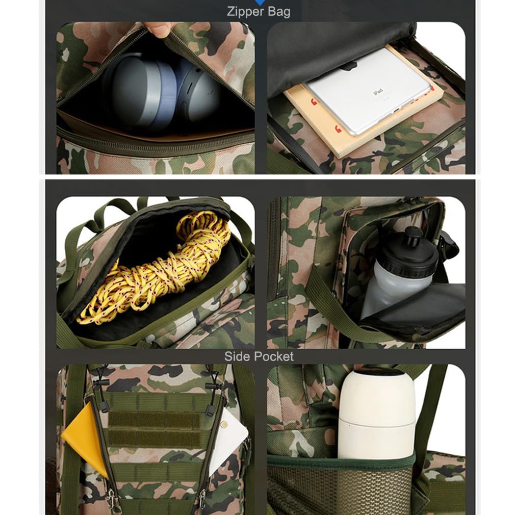 Wanderrucksack, 100L Großer Campingrucksack Molle Rucksack Militärischer Taktischer Rucksäcke Tagesrucksack Wasserdicht Wanderrucksack für Outdoor Wandern Camping Reisen Militärgrün