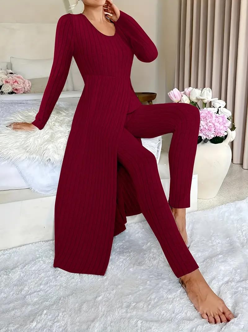 Completo da donna in maglia a coste 2 pezzi