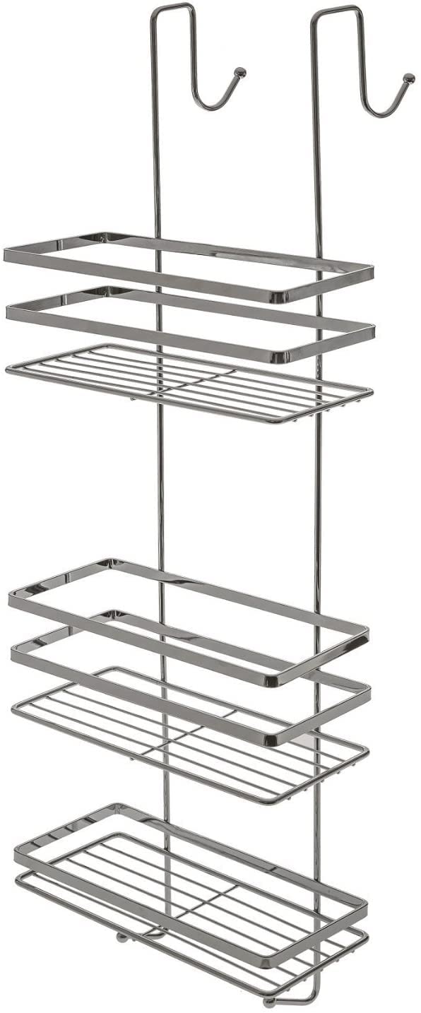 Homion Silver 3 Tier Hanging Over The Door Shower Caddy Cubicle Tidy Bathroom Toiletries Rack Rail Shelves Organizer