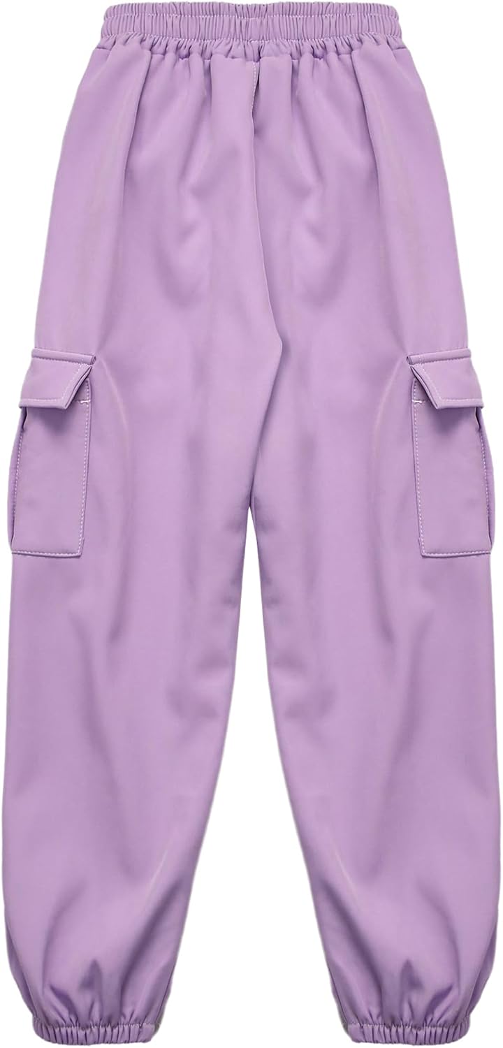 JanJean Kids Boys Girls Fleece-Lined Cargo Pants Casual Solid Color Sweatpants with Pockets Outdoor Hiking Pants