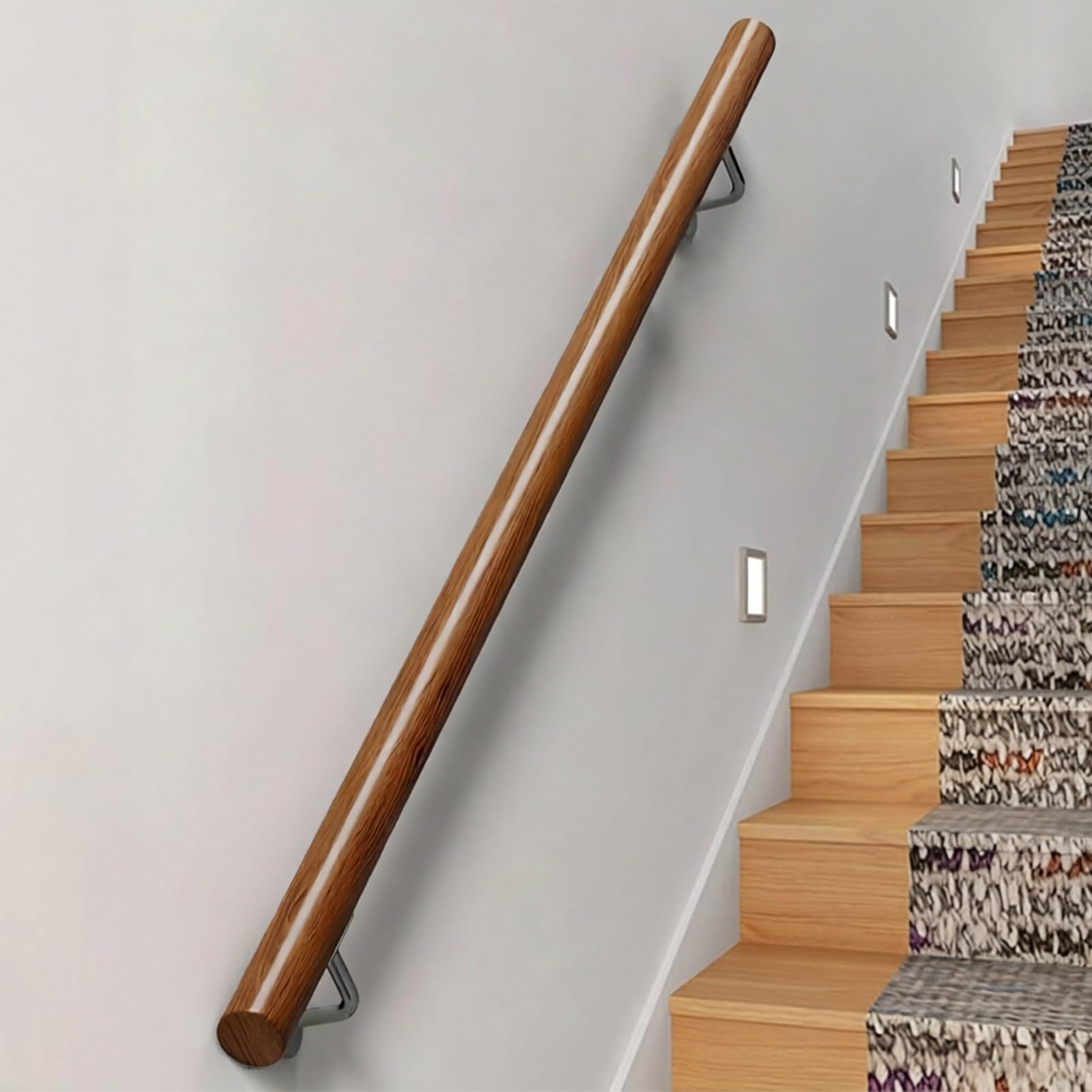 DMCHENGMA Solid Wood Stair Handrail with Brackets - 1ft-15ft Non-Slip Round Banister for Indoor & Outdoor(15ft/450cm)