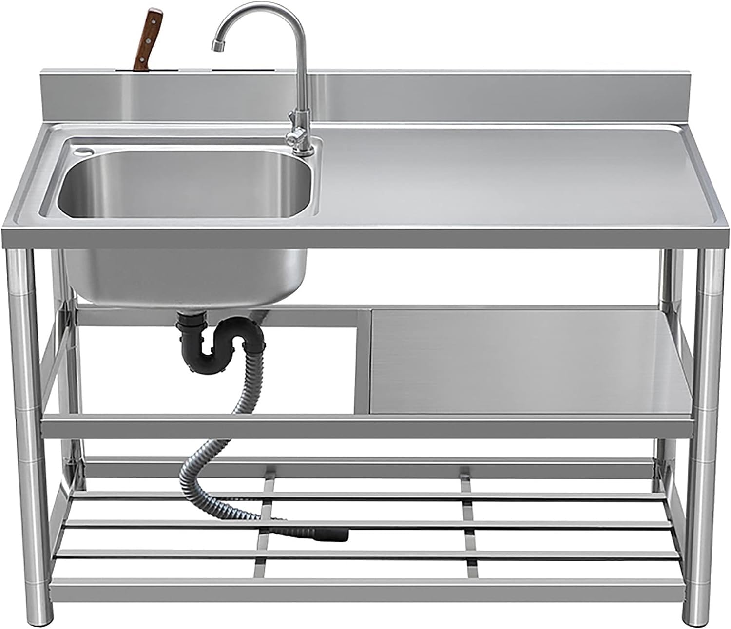 Csxsxauo Left Stainless Steel Kitchen Sink 110Cm Side Outdoor & Workshop Utility Restaurant Laundry Station With Faucet Durable Easy To Clean Versatile Design