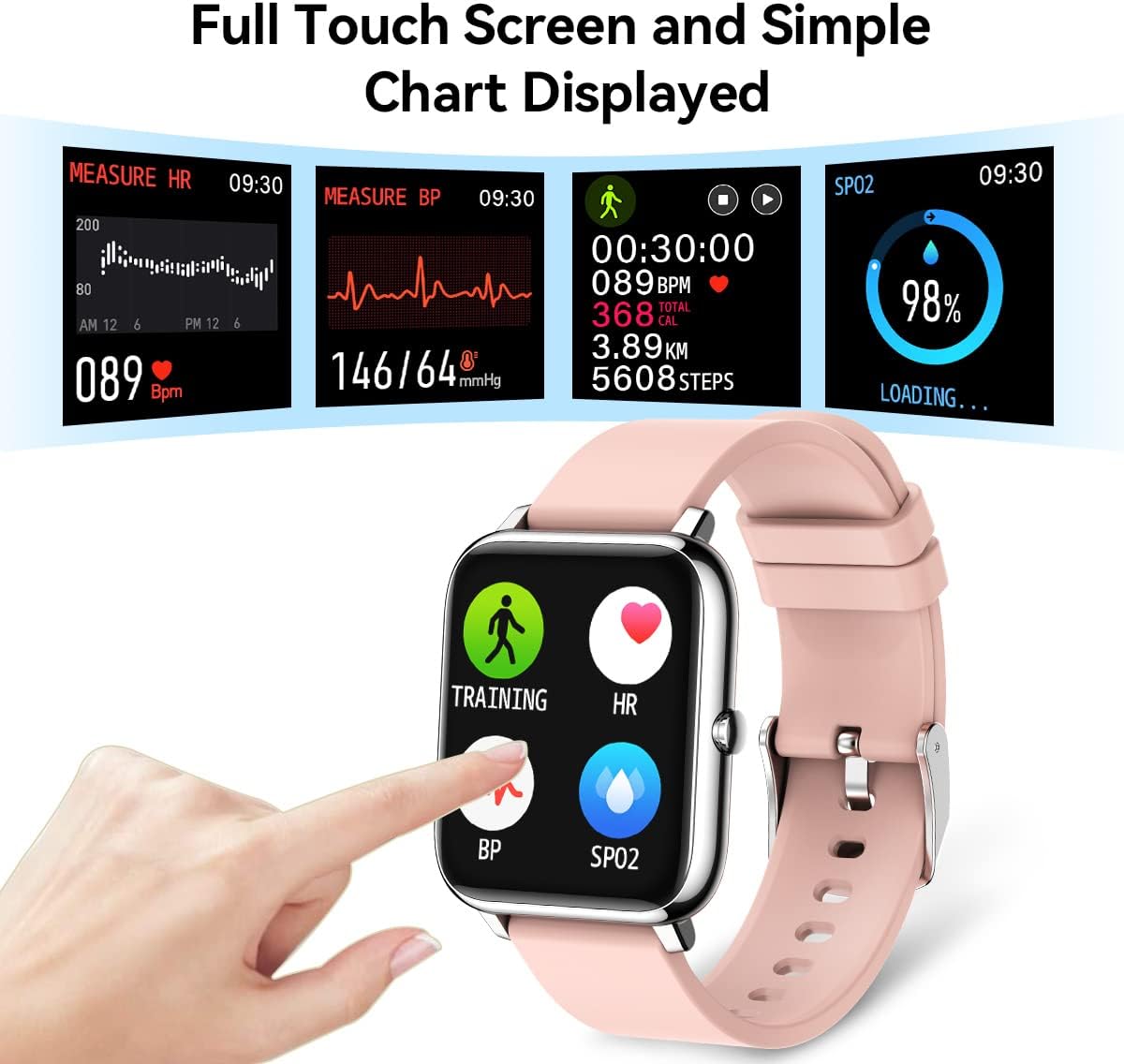 Smart Watches for Women 1.4 Touch Screen Smart watch Fitness Tracker with Heart Rate Blood Pressure IP68 Waterproof SmartWatch for Android iOS Phones Activity Tracker with Step Counter Runing watch