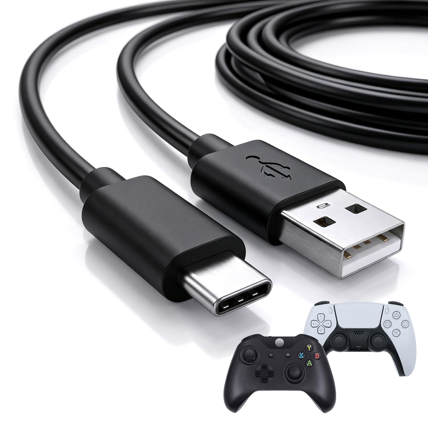 USB C Charging Cable 3m (USB-A to USB-C) Heavy Duty Type C Data Cable Compatible with PS5 Controllers, Xbox Series X/S and Switch Pro - Black
