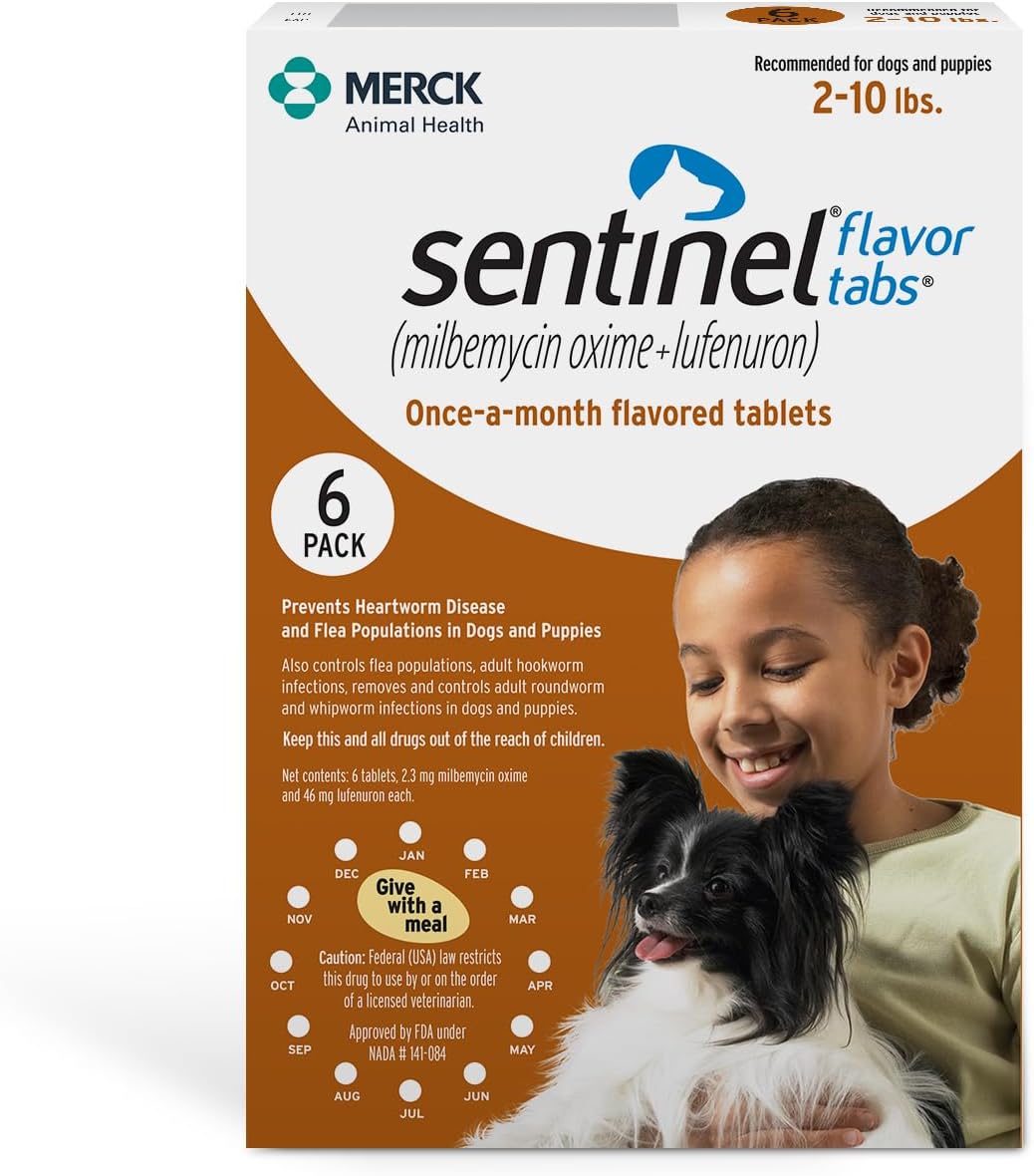 Sentinel Flavor Tabs for Dogs, 51-100 lbs, 6 Chewable Tablets, 6-month supply, White Box