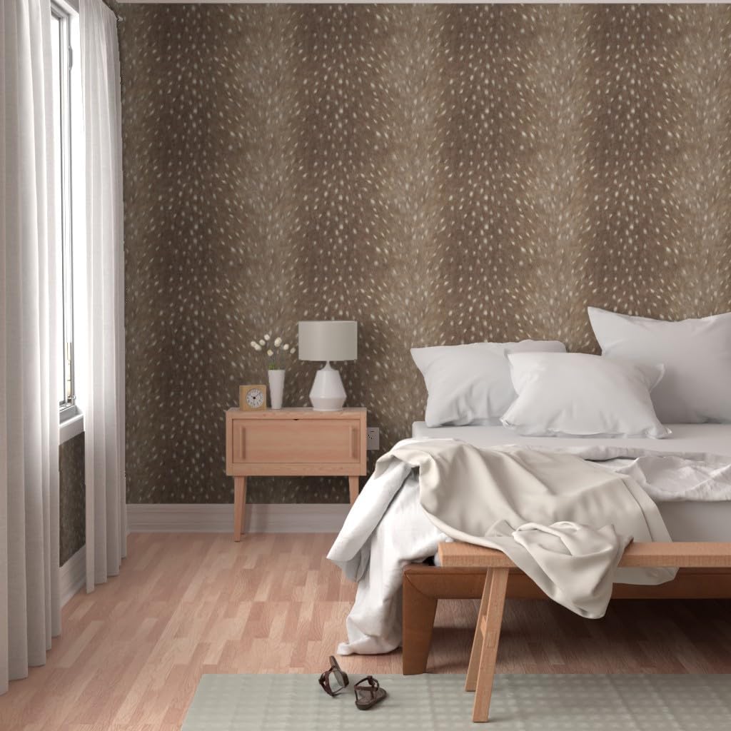 Spoonflower Peel & Stick Wallpaper 9ft x 2ft - Soft Deer Hide Taupe Skin Woodland Custom Removable Wallpaper