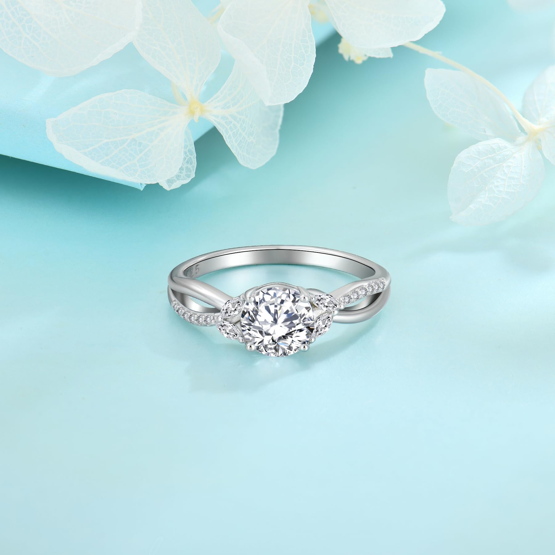 FJ Anello di Fidanzamento Argento 925 Anelli Promessa Matrimonio Anniversario Gioielli Regalo per Donna