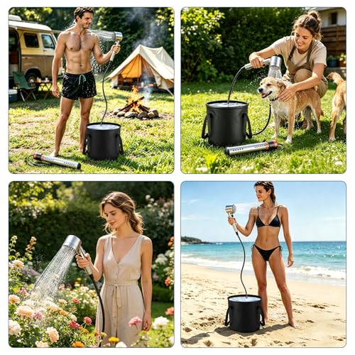 Ducha portátil para camping con calentador, bomba portátil recargable de 6000mAh, 1500W, con cubo de 20L y pantalla LED de temperatura para camping, senderismo, RV y baño de mascotas miniatura 6