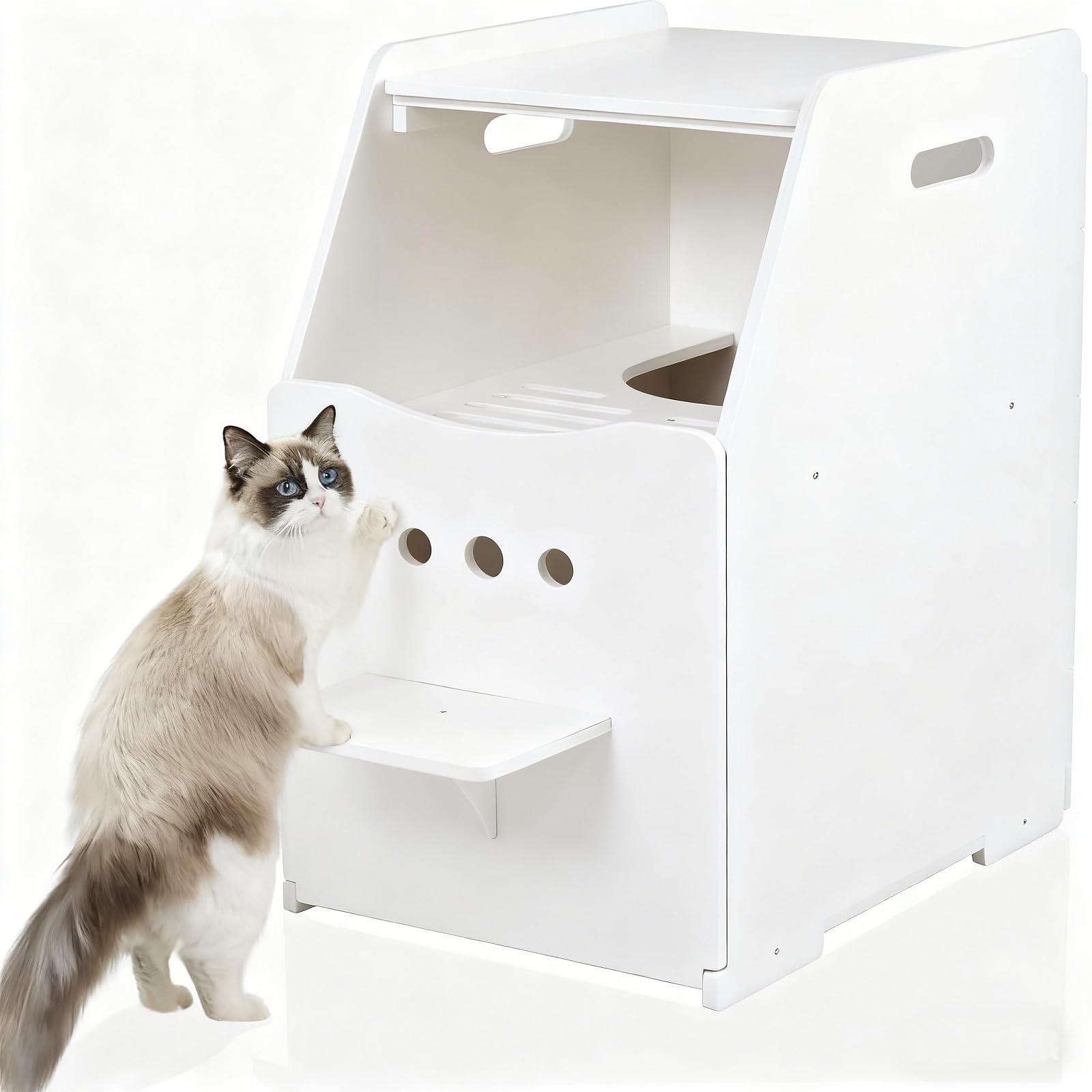 ankuliy Top Entry Cat Litter Box,Tall Enclosed Enclosure Furniture with Stairs for Cats,Wooden Washroom with Filter for Kitty,Best Hidden,Dog Free,