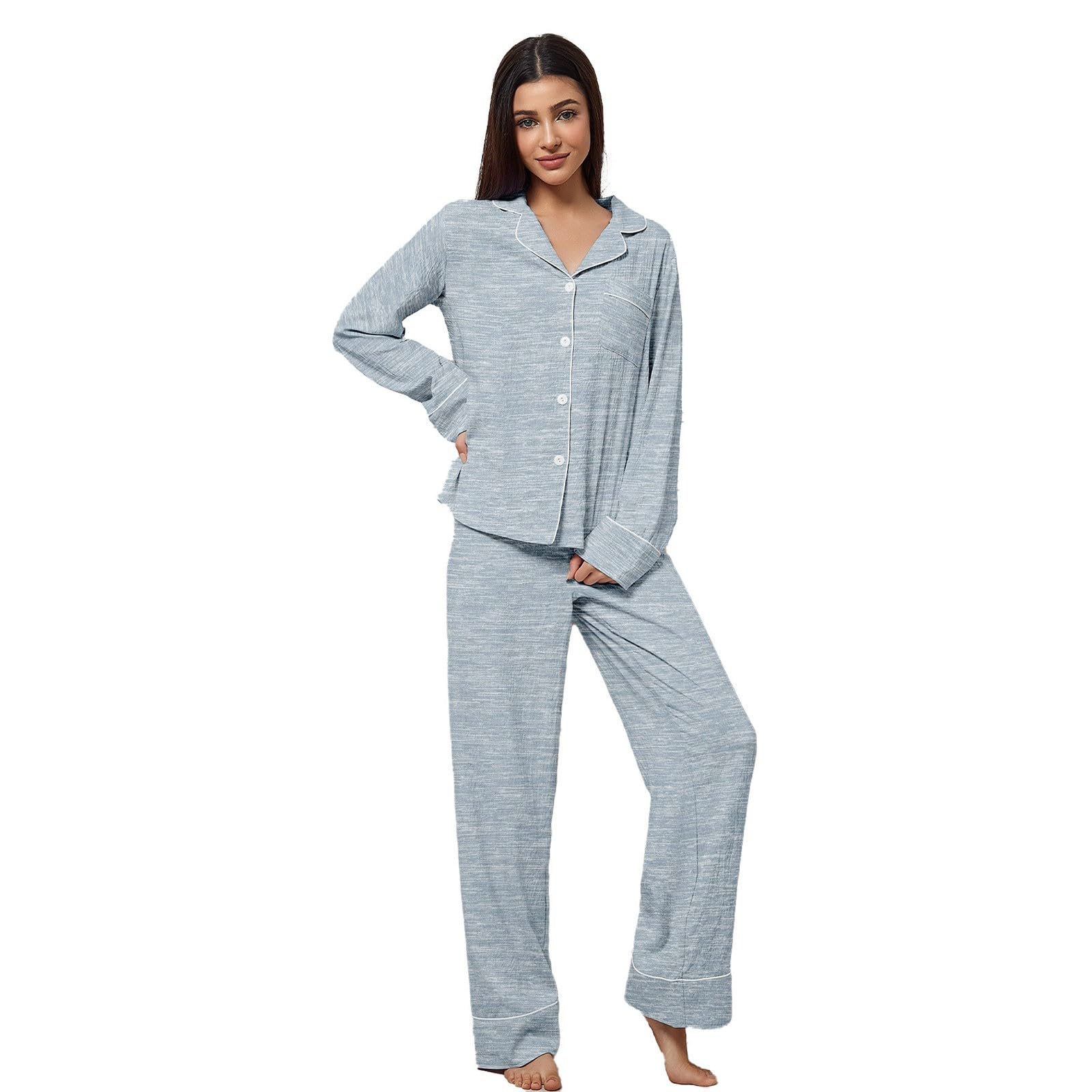 Pigiama SWOMOG Donna A Maniche Corte Con Bottoni – Set In Raso Morbido – Grigio Scuro, Taglia S - 2