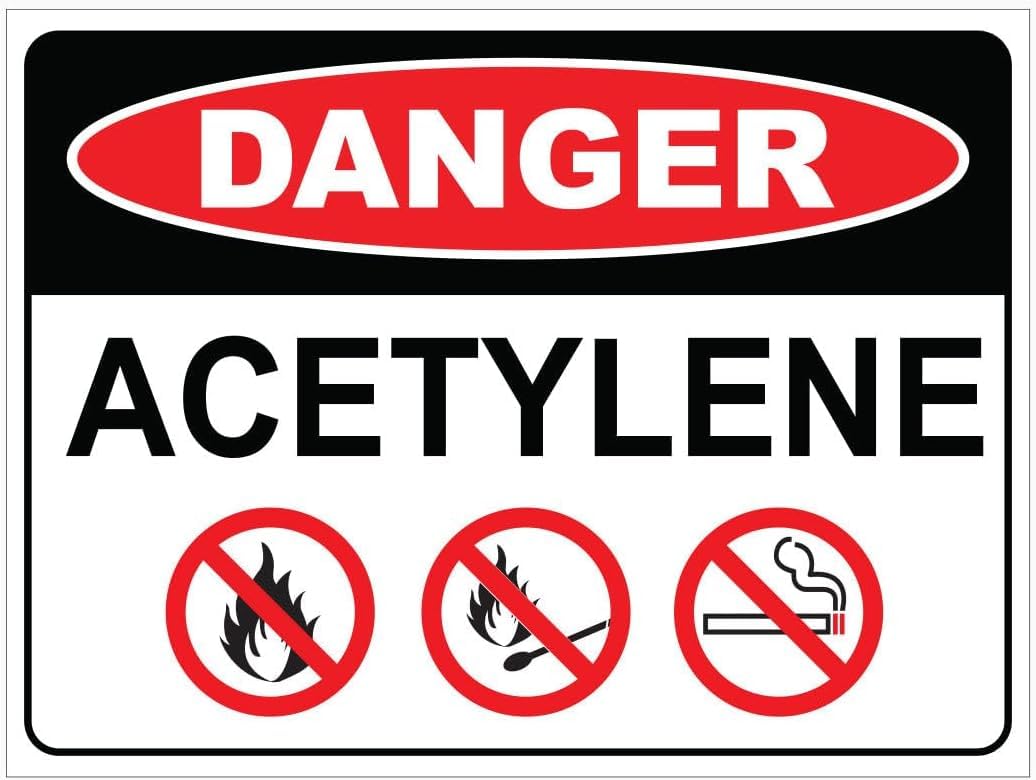 Danger Acetylene Rust Free Aluminum Tin Sign - Workplace Decor with Pre-Drilled Holes for Industrial/Commercial Gas Zone - 12x8 Inch​