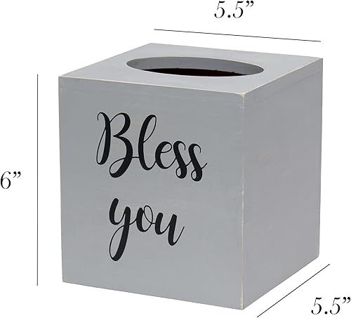 Miniatura 4 de Elegant Designs HG2024-GRW Decorix Farmhouse - Caja de pañuelos decorativa cuadrada de madera con escritura negra y base deslizante para tocador,