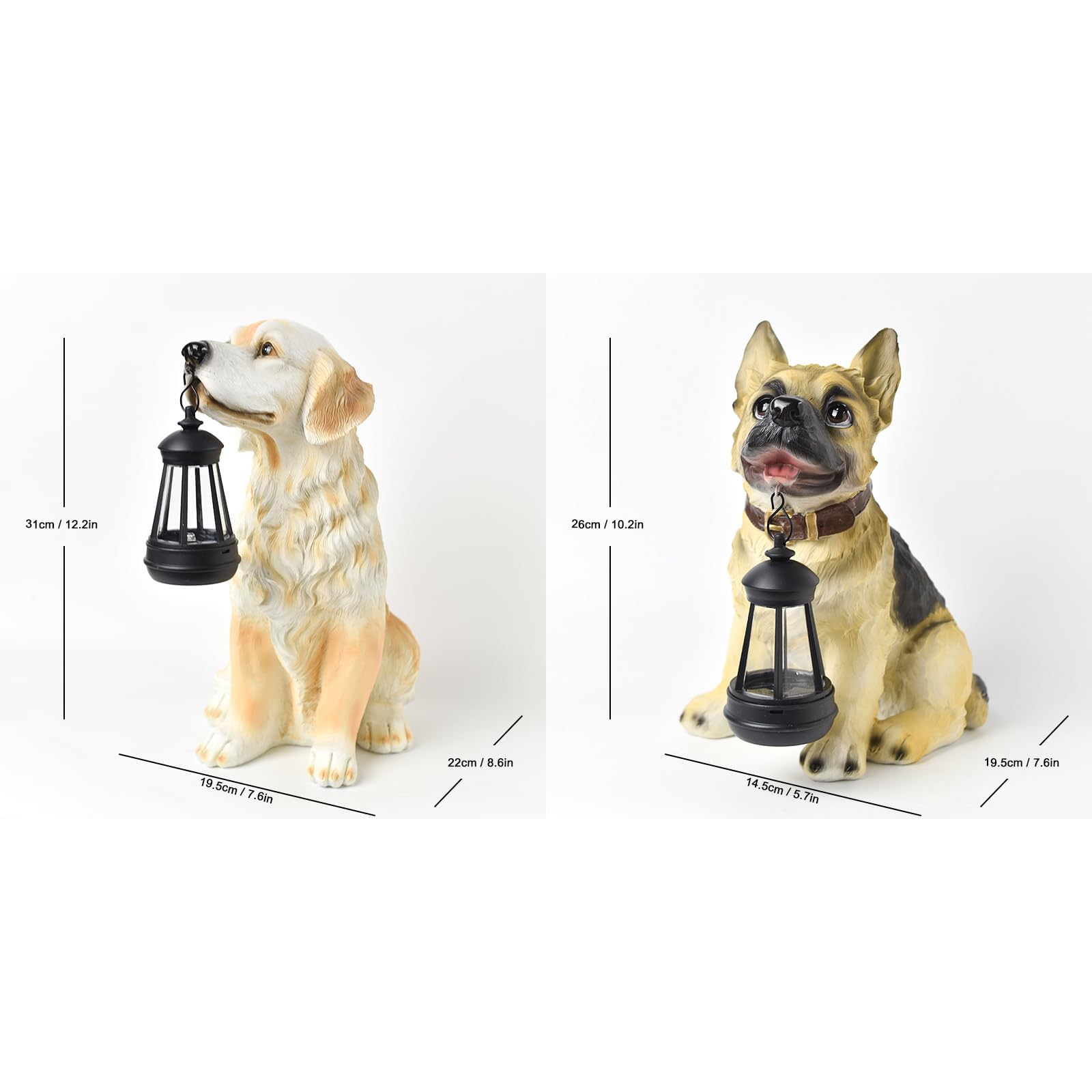 Estatuas de perro para decoración de jardín, estatua dorada de cachorro con luz solar para exteriores, decoración de cachorros de resina para patio