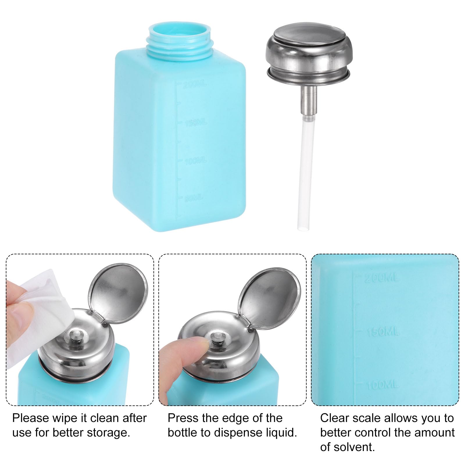 QUARKZMAN 3pz Distributore Alcol Solvente 200ml Bottiglia Pompa a Pressione, Blu