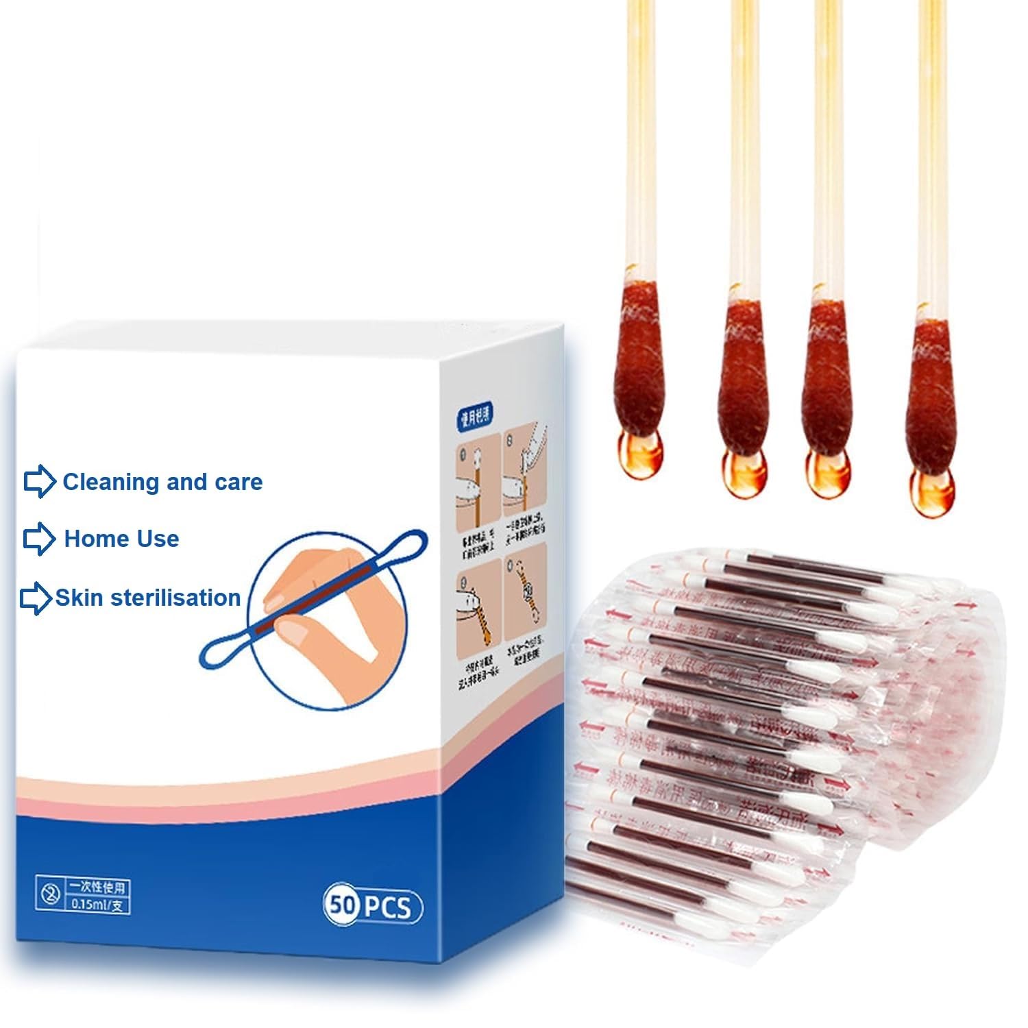 FEDORA 50Pcs Disposable Iodine Cotton Swabs, Individually Wrapped Medical Iodophor Swabsticks Bulk, Povidone Wound Iodine Qtips Cotton Buds First Aid Kits for Nasal Ears Bruise Care, Travel Outdoor-image-48