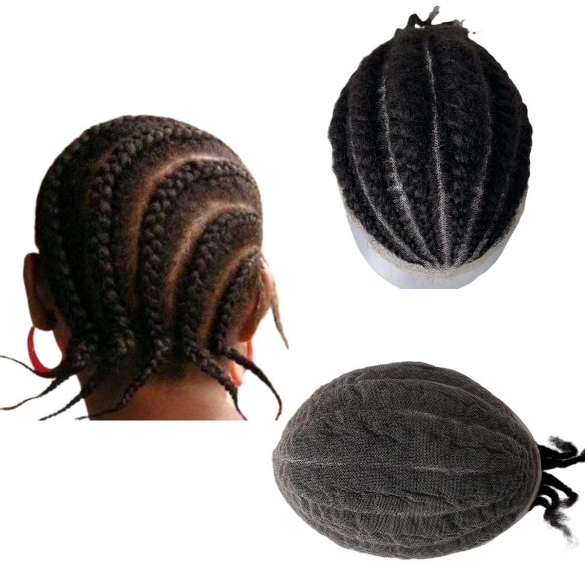 Mprosthesis Afro Toupee for Black Braids - Curly Wave 8X10 Lace Base African American Mens Toupee - Real Human Hair Piece Mens Wig Hair System (