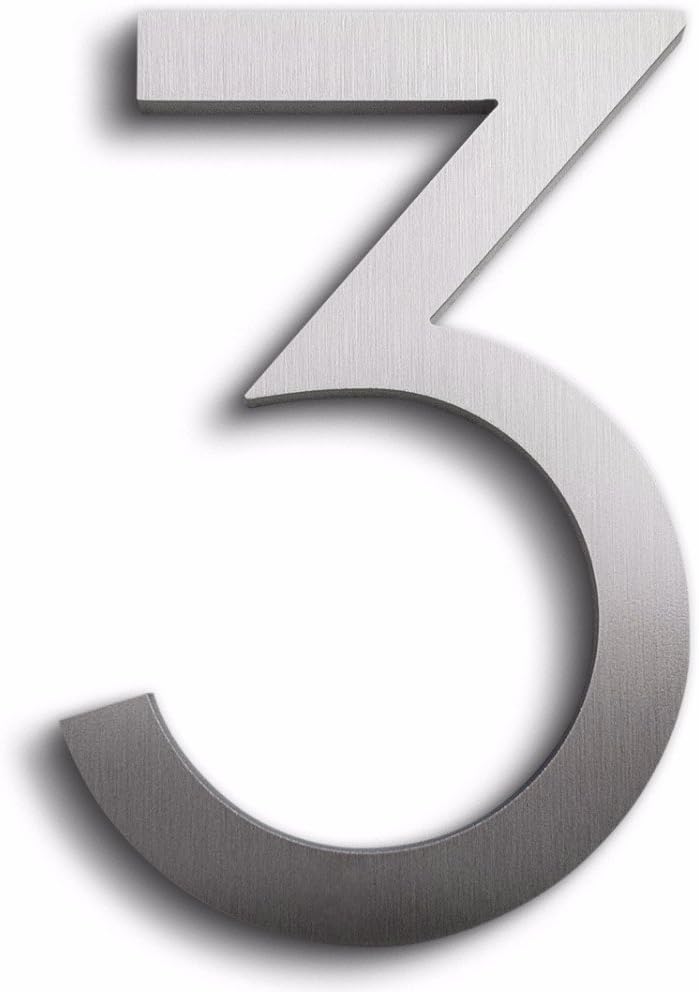 Modern House Number Aluminum Modern Font Number Three 3-8 inch
