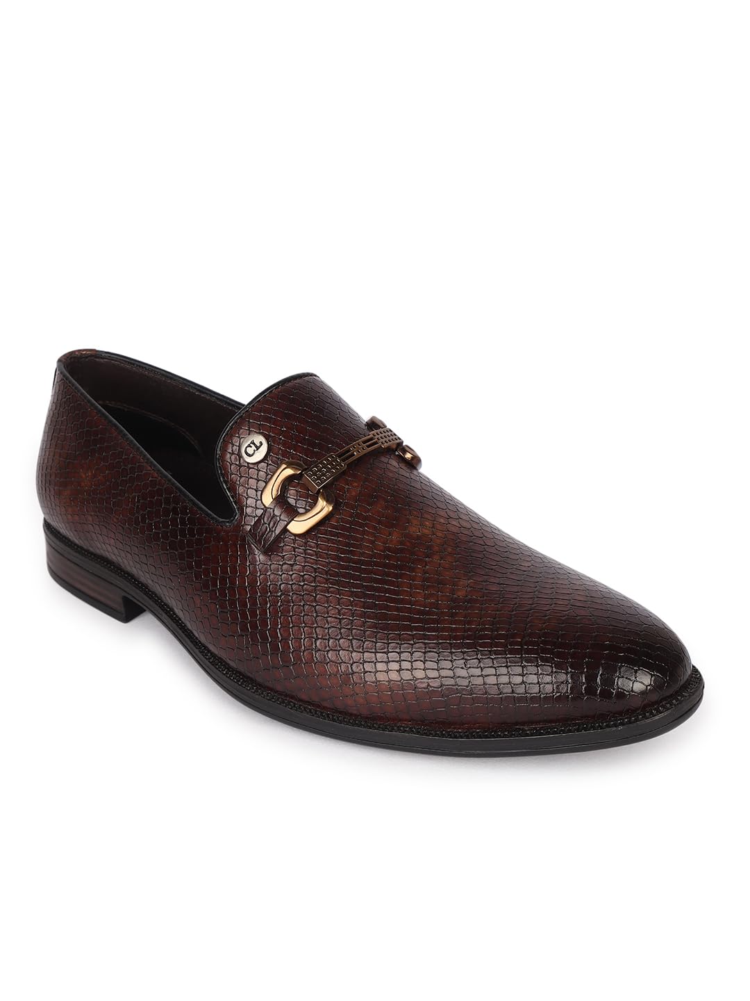 carlton london Men's Textured Slip-On Loafers with Metallic Buckle-picture-35