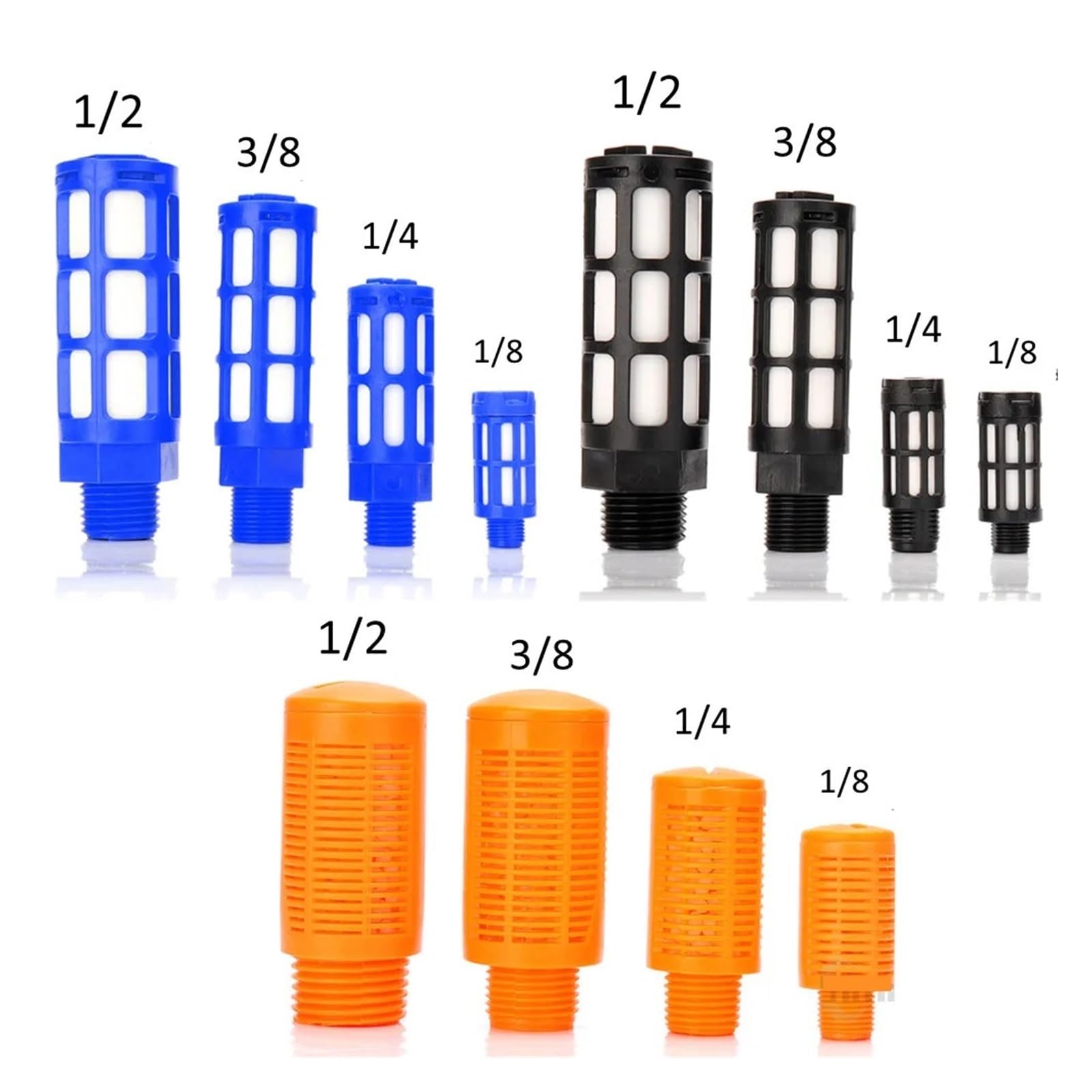 Silencieux d'échappement pneumatique Silencieux d'air en plastique, pneumatique, filetage mâle 1/8, 1/4, 3/8, 1/2, filtre anti-bruit(Black 1 inch,5PCS)