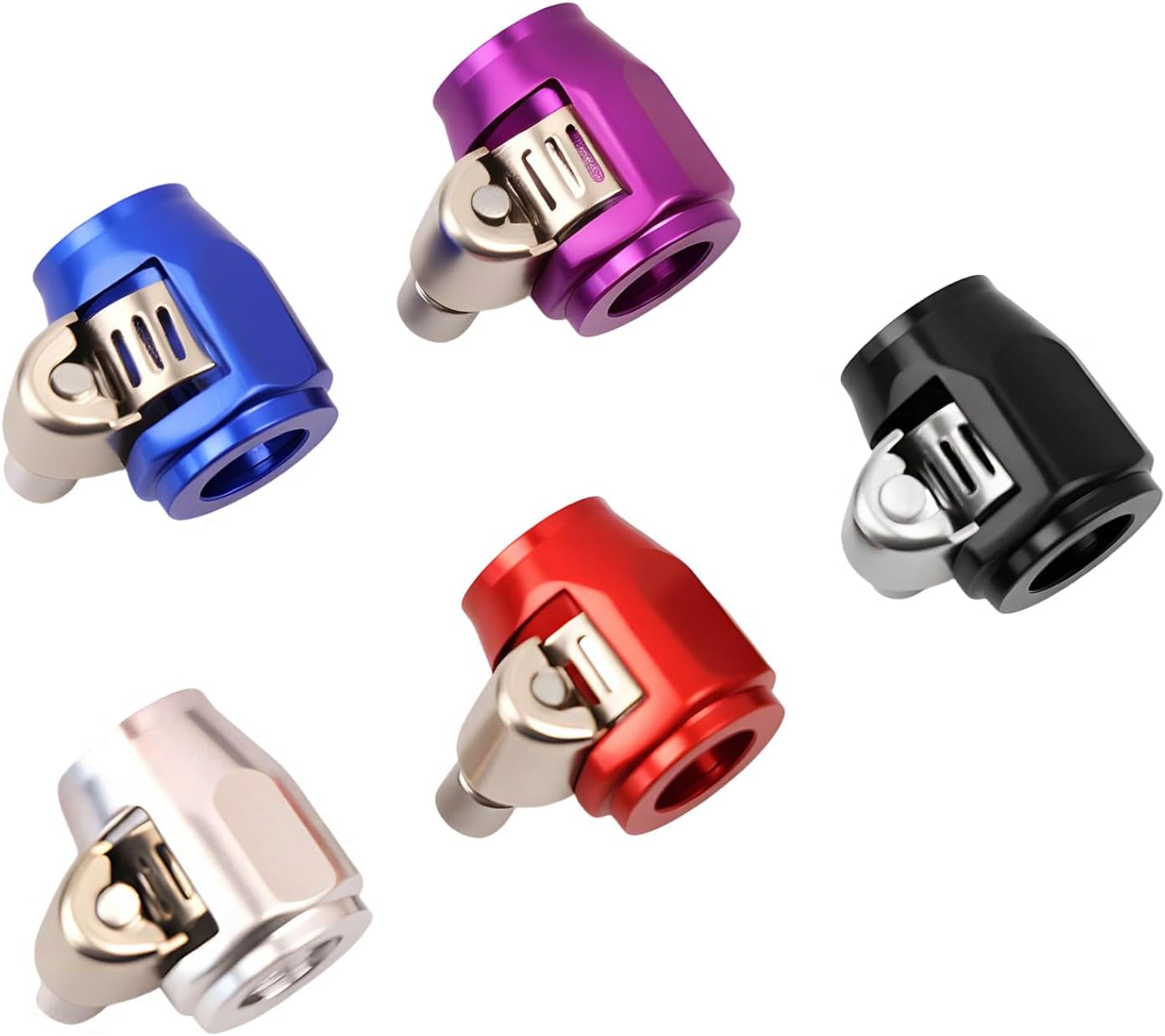 Aluminum Hose End Finisher Clamp, Universal Fit, Red Chrome Finish, 4pcs Set for Stainless Steel and Rubber Hoses, Model (Silver, 6AN)