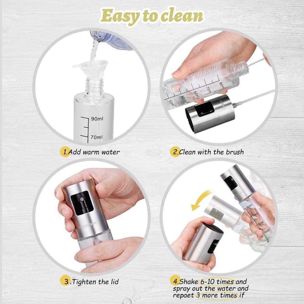 Pulverizador Aceite, 2PCS Actualizado Rociador de Vinagre, 100ml Spray Aceite Cocina Dispensador de Aceite de Oliva para Cocinar,Ensalada,Hornear,Pan,BBQ (2 Pack)