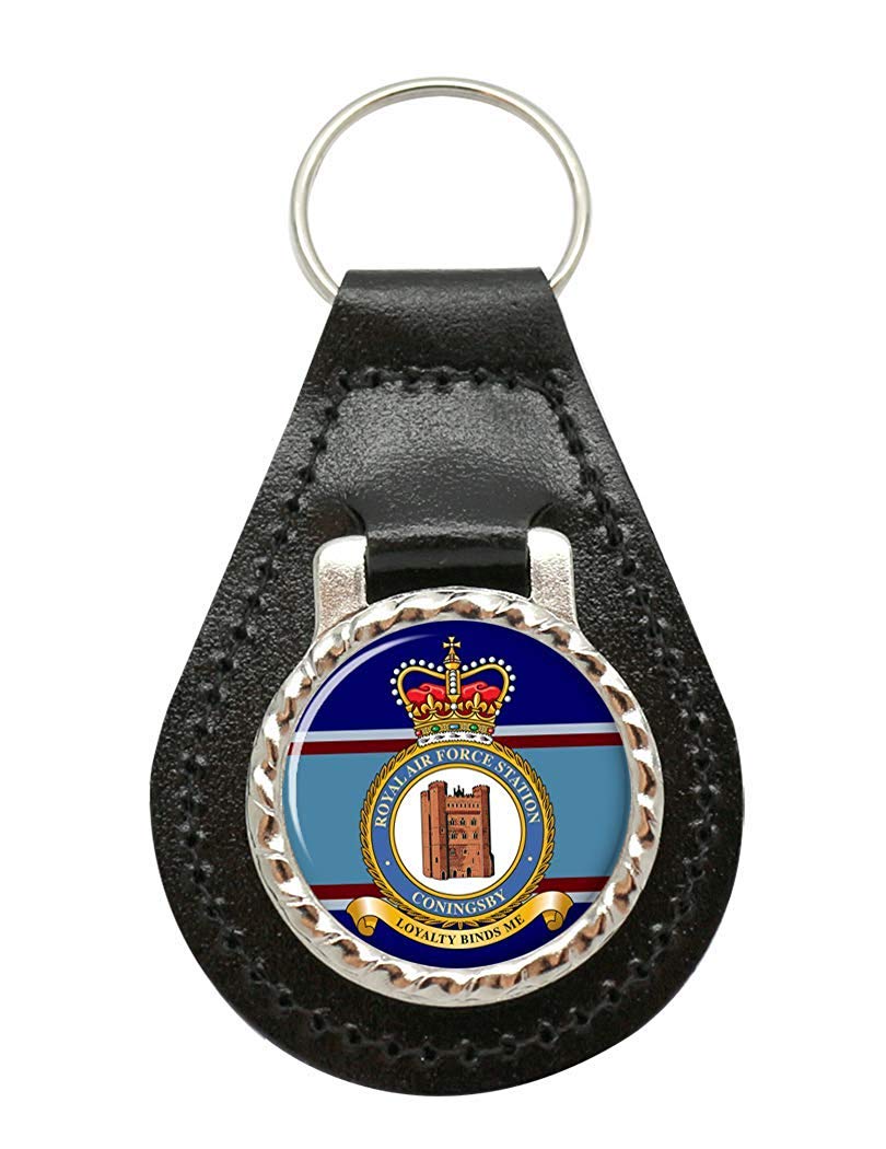 Giftshop Uk Unisex Black Leather And Silver Metal Raf Station Coningsby Leather Key Fob
