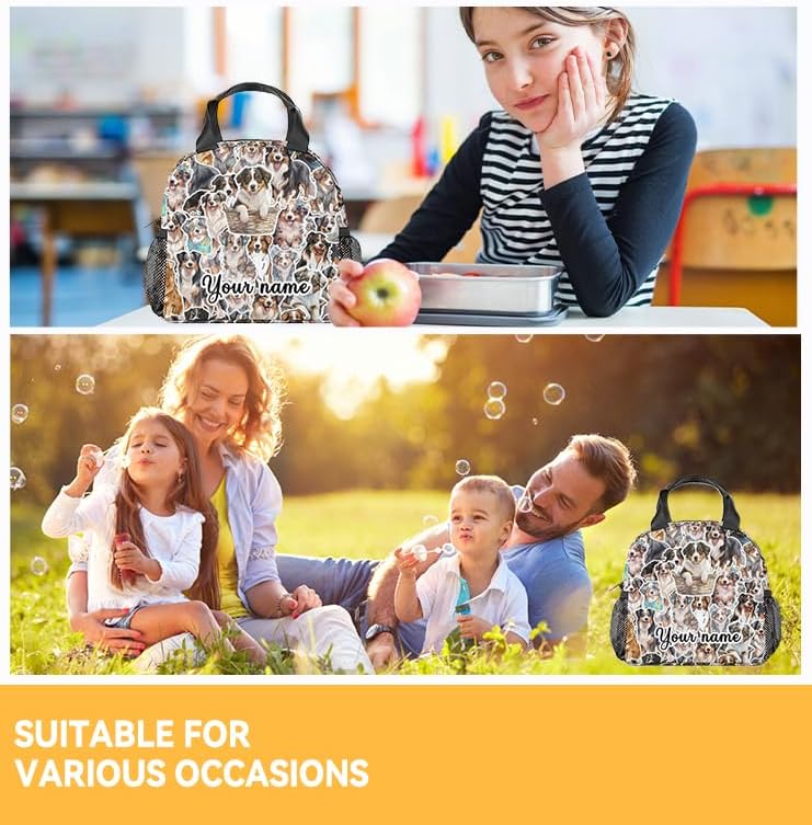 Miniatura 2 de Lonchera personalizada con diseño de pastor australiano para niñas y niños, pequeñas bolsas de almuerzo aisladas, lonchera reutilizable Kawaii para
