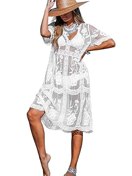 CUPSHE Women's Floral Lace Sheer Swim Beach Cover Up Short
