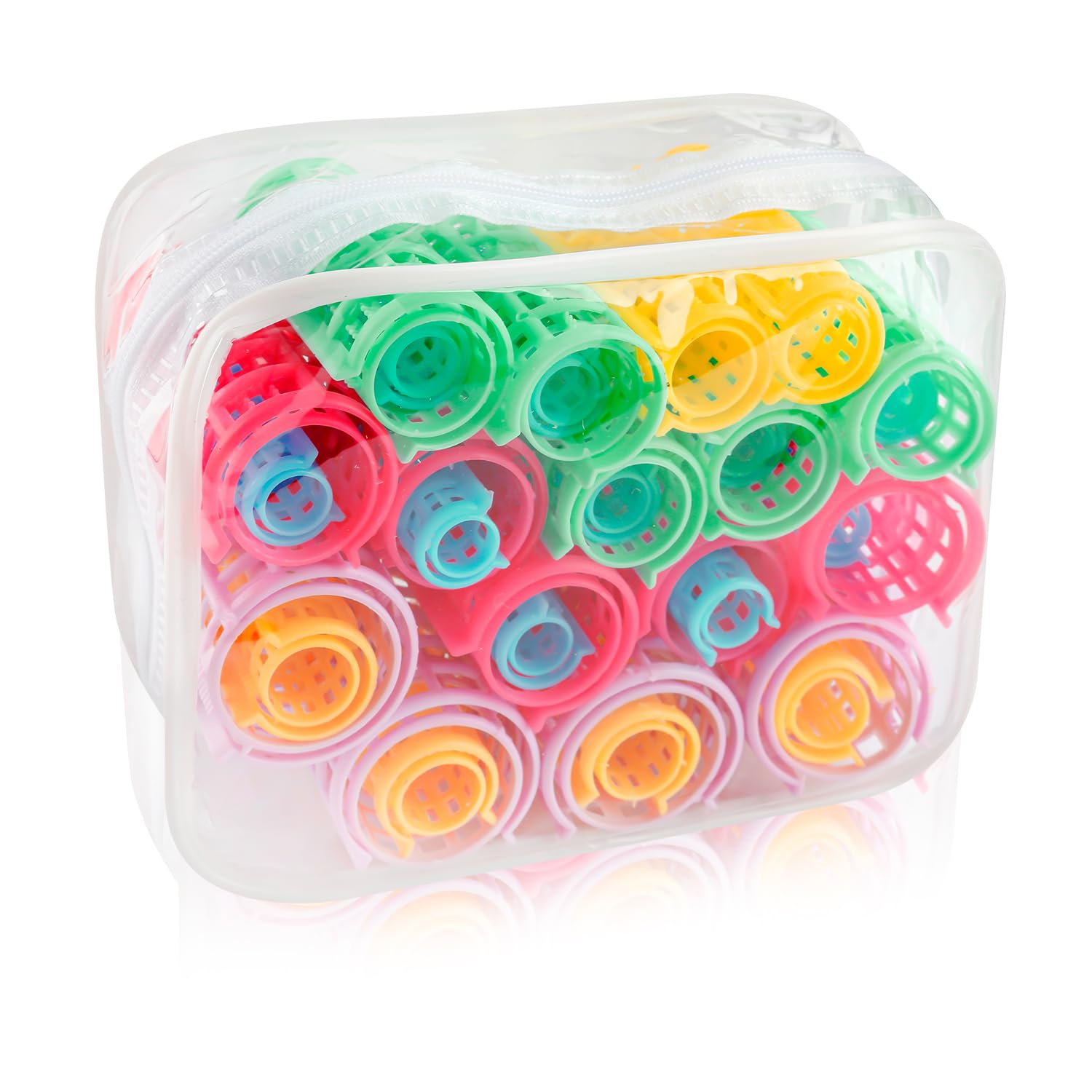 Bojueshaw 30pcs Self Grip Plastic Hair Rollers, 5 Sizes, No Heat, Snap On, Multi-colored, Curly Hair, Rods
