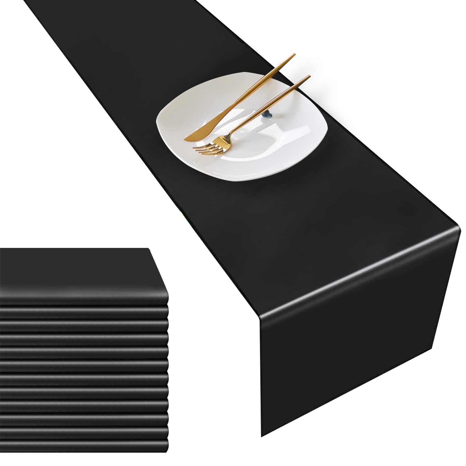 12 Pack 12" x 108" Satin Table Runners, Satin Silk Table Runner for Party, Wedding, Black