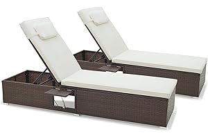 Tangkula 2 Pack Rattan Chaise Lounge Set
