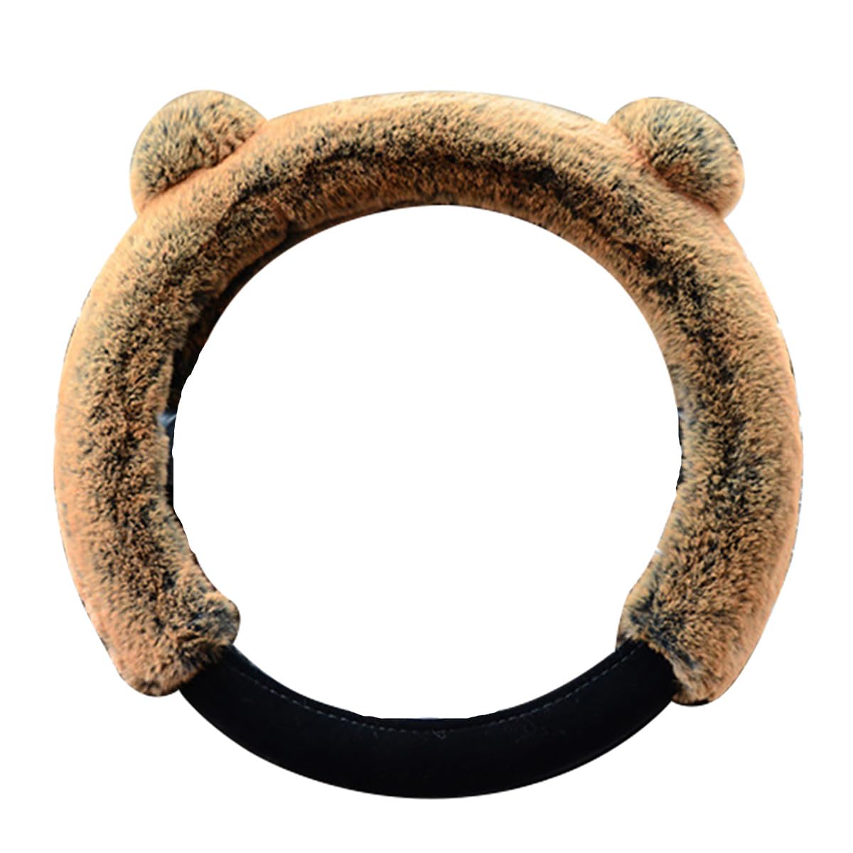 LKXHarleya 1 Set 3 Pcs Cute Bear Ear Winter Warm Plush Car Steering Wheel Cover Handbrake Cover Gear Shift Cover Universal Size, Coffee