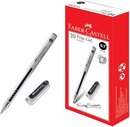 Faber-Castell Caja de 10 bolígrafos de gel (0.028 in, negro) de tinta de gel suave, a prueba de decoloración, impermeable, de alta intensidad de