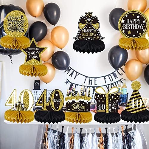 9 Pieces 40th Birthday Decorations for Men Women Black Gold 40th Birthday Centerpieces for Tables Decorations Forty Years Birthday Party Decoration Supplies