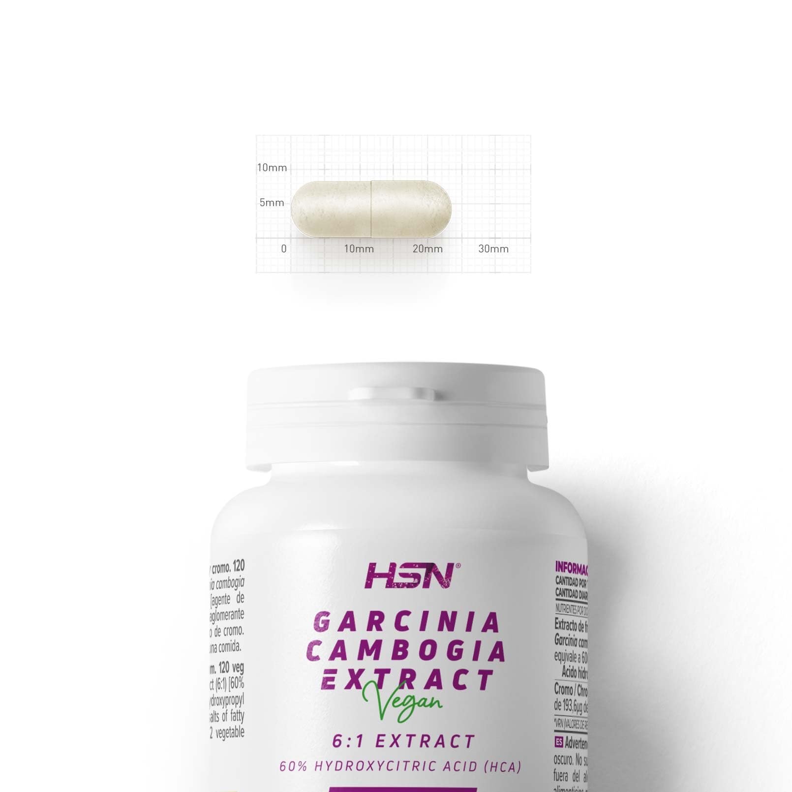 HSN Garcinia Cambogia 6000mg (60% HCA Ácido Hidroxicítrico) equivalencia fruto por dosis diaria | 120 Capsulas Vegetales | Extracto 6x Veces Más Concentrado | No-GMO, Vegano, Sin Gluten