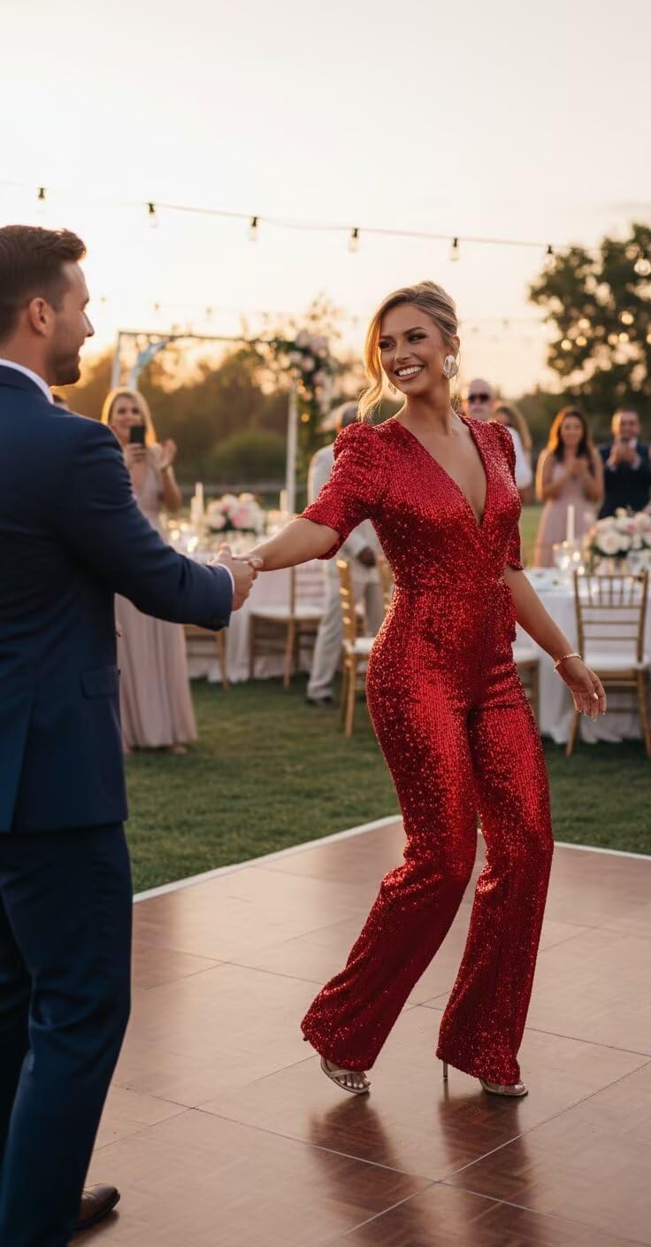 Sequin Jumpsuits for Women Formal V Neck Sparkly Jumpsuit Bodycon Long Pants Rompers One Piece Glitter Outfits