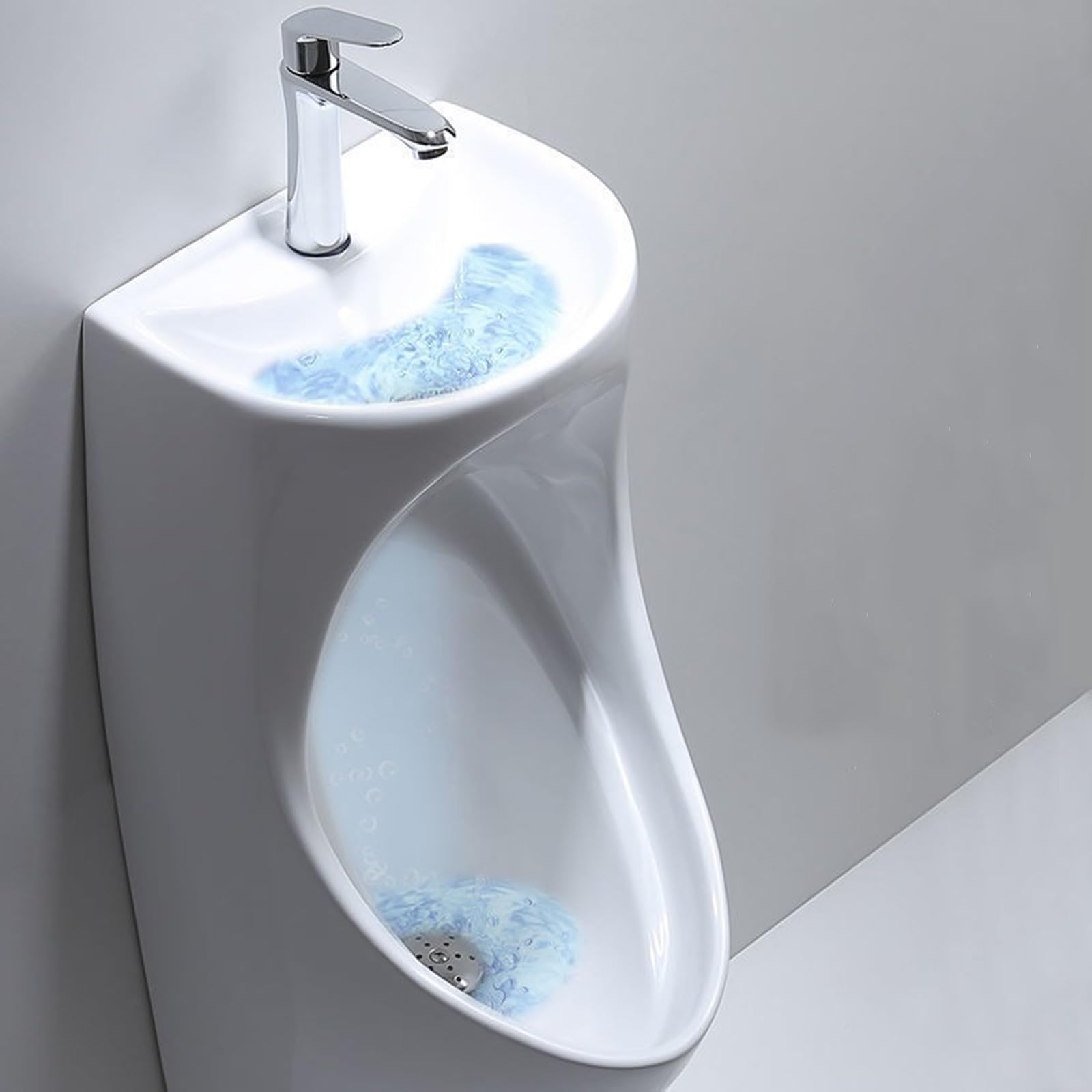 Urinarios para hombre a prueba de derrames con grifo y lavabo, urinario de cerámica para adultos de montaje en pared, ideal para baños, hoteles, centros comerciales y baños públicos.
