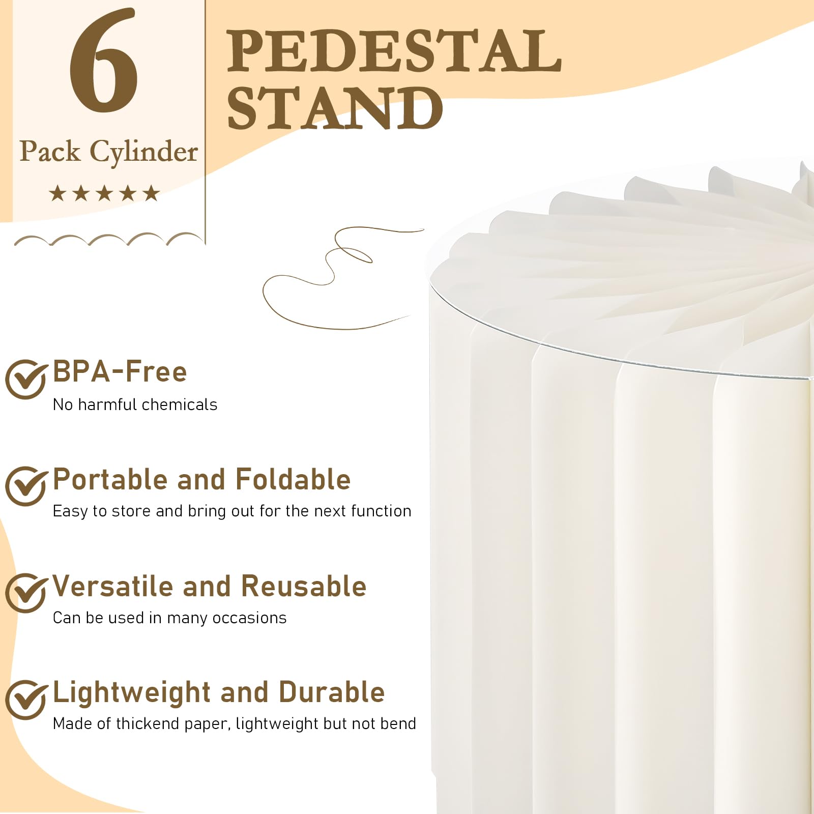 Lot de 6 rehausseurs de buffet en papier blanc avec cartes de présentation, assiettes en acrylique, présentoirs pliables pour fête, mariage, anniversaire (4 tailles)