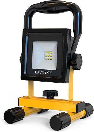 Luces de trabajo LED recargables LAVEANT, 10W 2200mAh, 600 lúmenes, luces de inundación portátiles y ajustables, impermeables con soporte,